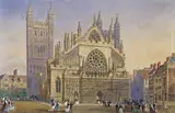 Elegant figures outside Exeter Cathedral Bears signature and date by John Edmund Buckley, Watercolour, offered Mar 2015
