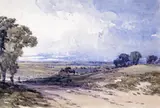 Extensive landscape with a figure on a track Watercolour 17 by William Callow, Watercolour, offered Mar 2015