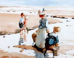 Mother and children on the shore by Bernard McDonald, sold Oct 2012