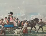 Arrival at Epsom Downs for Derby Week by Alfred Munnings, colour print, sold Jun 2012