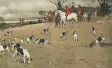 The Fallowfield Hunt: Breakfast at the Three Pigeons, Breaking Cover, A Check, Full Cry, The Death, The Hunt Supper by Cecil Charles Windsor Aldin, lithographs, sold Jun 2012
