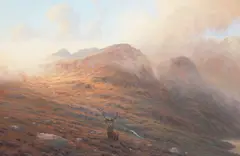 Stag in a Highland Landscape by Ian MacGillivray, oil on canvas, sold Jun 2012
