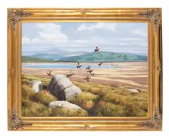 A Covey of Grouse Alighting by Rodger McPhail, oil on canvas, sold Jun 2012