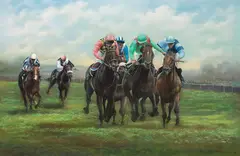 Kahyasi winning the Epsom Derby by Max Brandrett, 1988, oil on canvas, sold Jun 2012