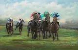 Kahyasi winning the Epsom Derby by Max Brandrett, 1988, oil on canvas, sold Jun 2012