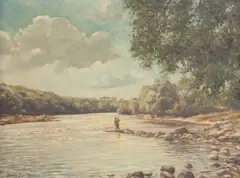 Fishing on the Tay by William Ellis Barrington-Browne, oil on board, offered Jun 2012
