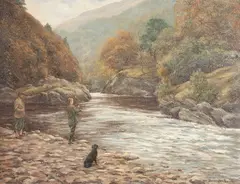 Casting the Line by William Ellis Barrington-Browne, oil on canvas, sold Jun 2012