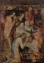 The Dormition of the Virgin, with saints in attendance, a fragment (possibly a part of a folding altarpiece) by Netherlandish School, tempera on panel, sold Dec 2012