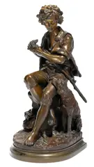 French patinated bronze figure of a shepherd boy and his dog by Eugène-Antoine Aizelin, patinated bronze, sold Dec 2012