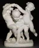 French marble group of three playful children by Benoit Rougelet, marble, sold Jun 2012