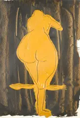 A study of a nude from behind by Herbert Kallem, mixed media on paper, sold Jun 2012