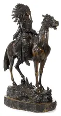 fine patinated bronze of an Indian chief on horseback by Carl Kauba, patinated bronze, sold Mar 2012