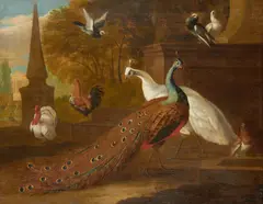 Peacock and other fowl in a park by Pieter Casteels II, sold Oct 2012