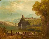 landscape with cattle by a lake by 19th Century English School, oil on canvas, sold Oct 2012