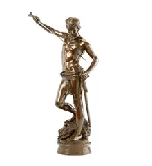 bronze model of David with the head of Goliath David Vainqueur by Jean Antonin Mercié, bronze, sold Oct 2012