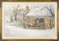 winter scene by Joseph C. Claghorn, watercolor, sold Mar 2019