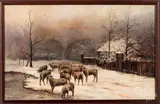 winter landscape with sheep by Beatrice Gildersleve, oil on canvas, sold Mar 2019