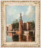 Amsterdam scene by George Jan Dispo, oil on canvas, sold Mar 2019