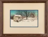winter landscape by Harry Lloyd Jaecks, watercolor, sold Mar 2019