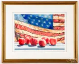 of apples and the American flag by Jan Bearse, watercolor, sold Jan 2019
