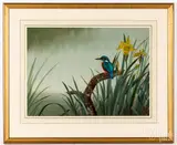 Kingfisher among irises by Philip Rickman, watercolor and gouache, sold Jan 2019