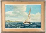 seascape with sailboat by M.G Friedrich, oil on canvas, sold Jan 2019