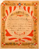 fraktur marriage certificate by Samuel Bentz, ink and watercolor, sold Jan 2019