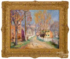 street scene by Walter I. Mattern, oil on board, sold Jan 2019