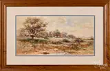 landscape with a young girl and her dog and house in background by Frank F. English, watercolor, sold Jan 2019