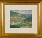 landscape with a village in a valley by Elizabeth F. Washington, pastel, offered Jan 2019