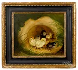 of chicks in a straw hat by Ben Austrian, oil on canvas, sold Jan 2019