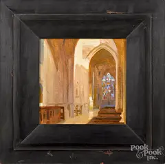 church interior by Jon Redmond, oil on panel, sold Jan 2019