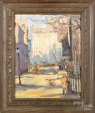 of a cityscene by Esther Newport, oil on board, sold Jan 2019