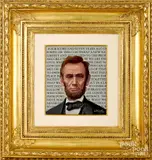 on printed document of Abraham Lincoln with the Gettysburg address in the background by Mort Künstler, gouache, sold Jan 2019