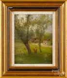 landscape with a woman walking in a field by Hermann Herzog, oil on canvas, sold Jan 2019