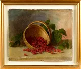 still lifes of a basket of cherries and raspberries by John F. Francis, oil on board, sold Jan 2019