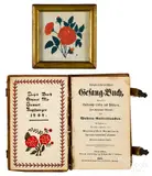 fraktur bookplate for Samuel Augspurger by Barbara Ebersol, ink and watercolor, sold Jan 2019