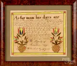fraktur vorschrift for Anna Herr by Abraham Brubaker, ink and watercolor, sold Jan 2019