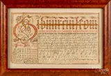 fraktur Vorschrift by Adam Siegel, ink and watercolor, sold Jan 2019