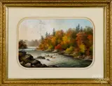 river landscape with a Native American in a canoe by Alfred Worsley Holdstock, pastel, offered Jan 2019