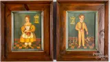folk portraits of a boy and girl by Jean Halter, oil on board, sold Nov 2018