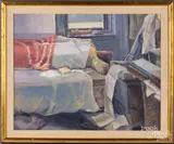 titled Studio Couch by Brett Busang, oil on board, sold Nov 2018
