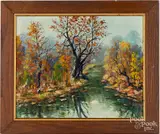 autumn river scene by Cesare Ricciardi, oil on canvas, sold Nov 2018