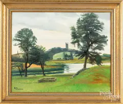 titled Down Patrick Cathedral by T.E. Spence, oil on canvas, sold Nov 2018