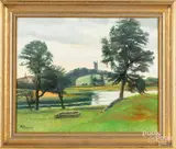 titled Down Patrick Cathedral by T.E. Spence, oil on canvas, sold Nov 2018