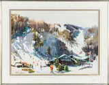of skiers by Cecile Johnson, watercolor, sold Nov 2018