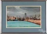 of San Pedro Harbor California by Thomas Gibbs Moses, gouache, sold Nov 2018