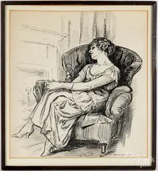 drawing of woman by the fire by Charles Dana Gibson, ink, sold Nov 2018