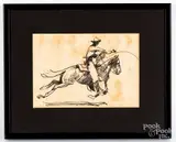 cowboy on horseback by Edward Borein, ink, sold Nov 2018