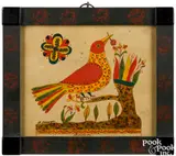 fraktur of a bird by David Y. Ellinger, watercolor, sold Sep 2018